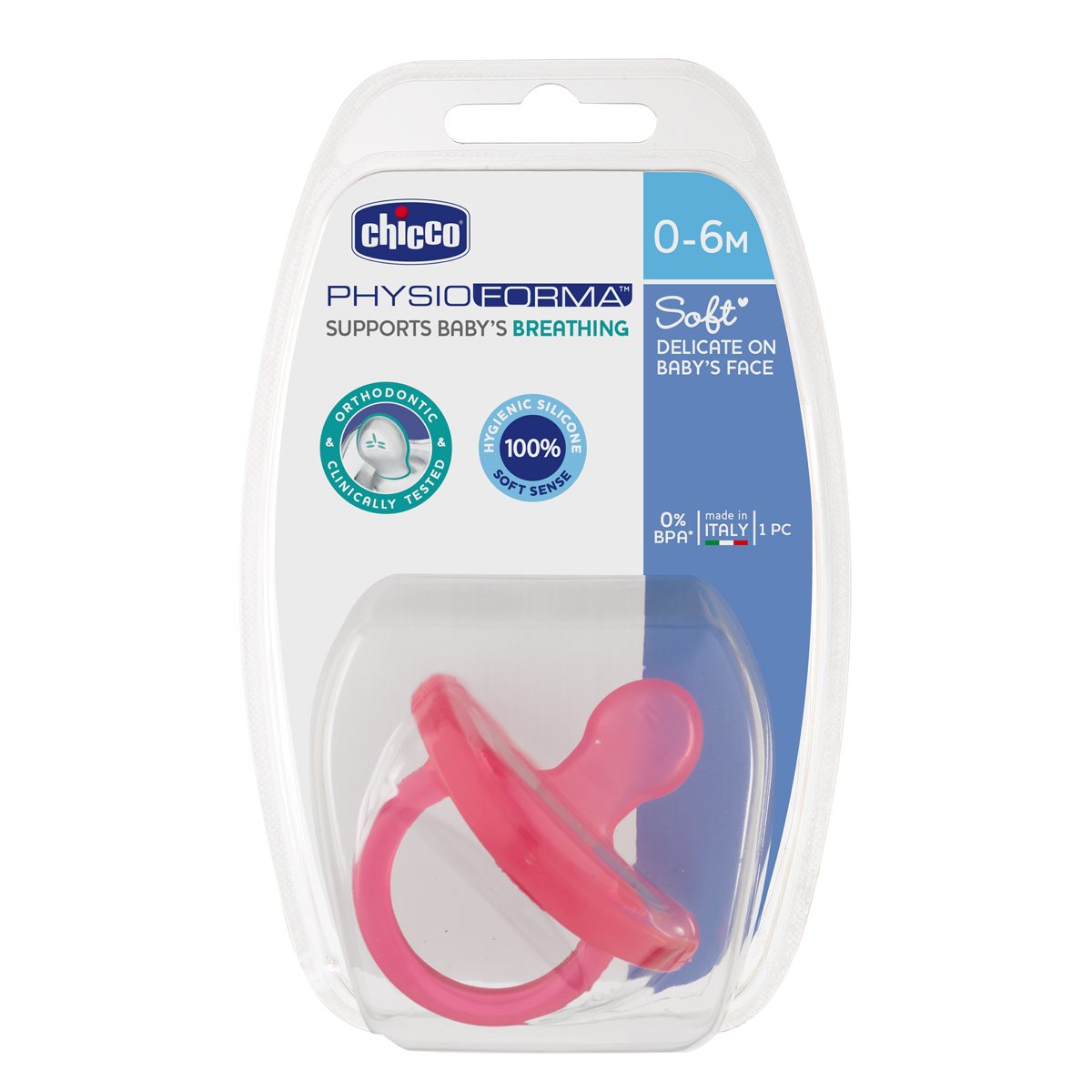 PhysioForma Soft 0-6m pacifier - 1 PC (100% silicone)-Pink